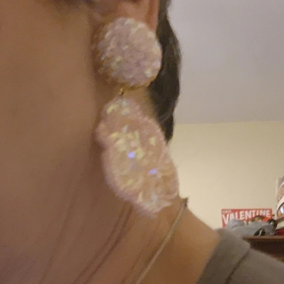 Vintage Pink sequin 80s earrings‎ - Picture 4 of 4